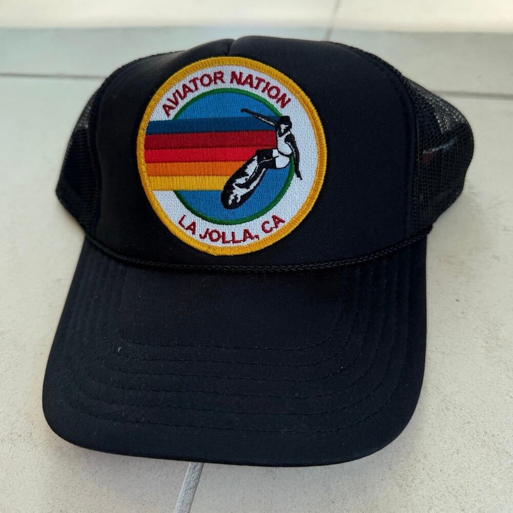 Aviator Nation Trucker Hat La Jolla CA Patch Black Snapback Cap